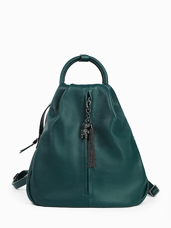 Темно-зеленый рюкзак-капля из мягкой кожи с подвеской в форме медвежонка  KELLEN