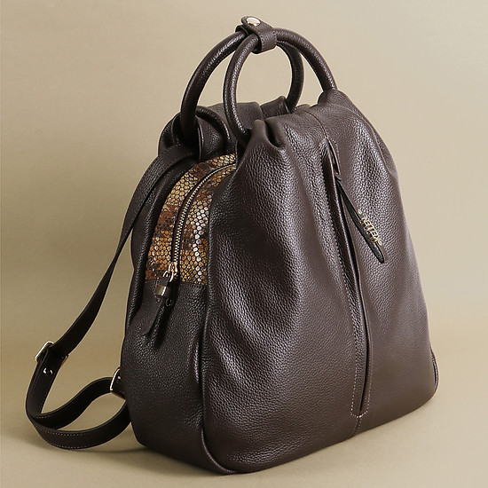 Вместительный коричневый рюкзак из натуральной мягкой кожи  KELLEN