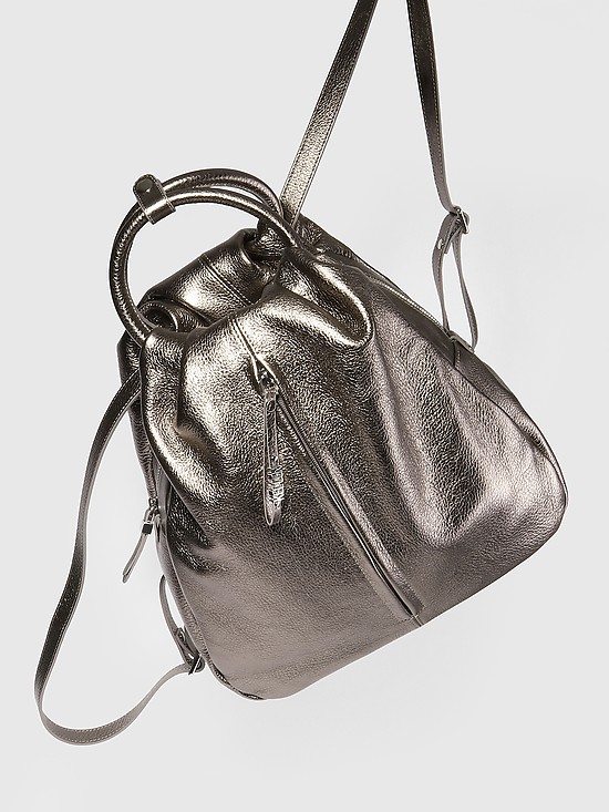 Серебристый кожаный рюкзак-капля  KELLEN