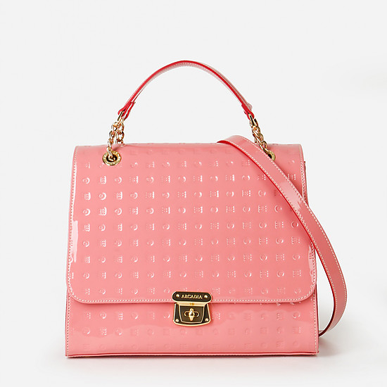 Розовая лаковая сумка из натуральной кожи с тиснением  Arcadia