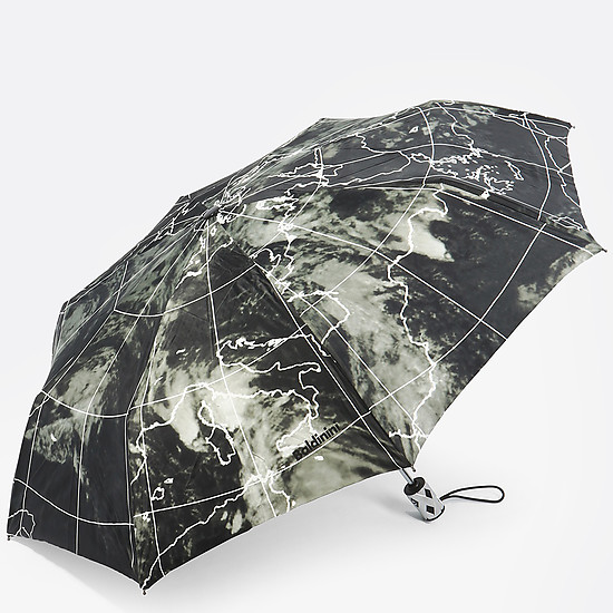 Черный складной зонт с принтом глобуса  Baldinini