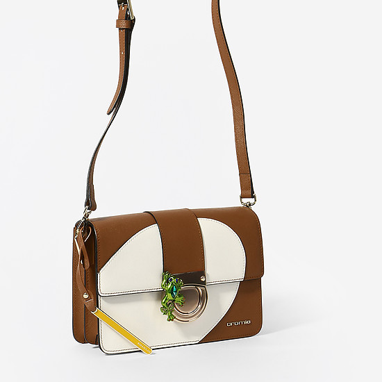 Коричневая сумочка кросс-боди с белой вставкой Sunrise  Cromia