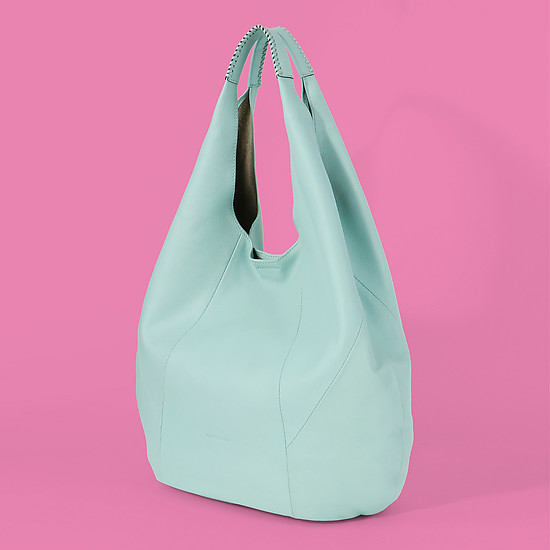 Небесно-голубая кожаная сумка-шоппер  Cromia