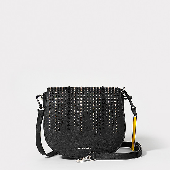 Седельная сумка-клатч из черной сафьяновой кожи  Cromia