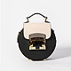 Круглая сумка кросс-боди из черной сафьяновой кожи с бежевой вставкой  Cromia