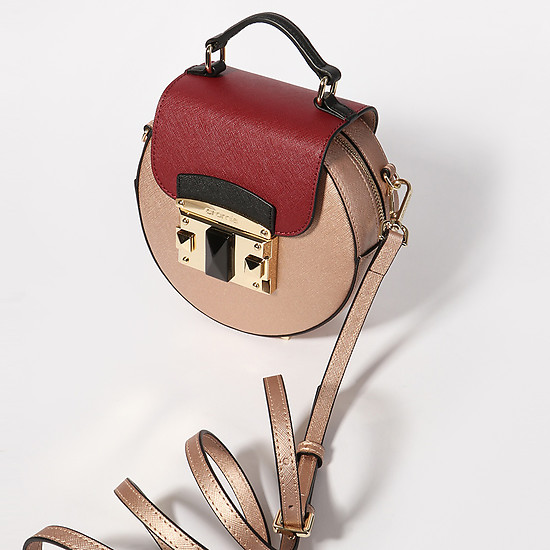 Круглая сумка кросс-боди из сафьяновой кожи в оттенке розового золота  Cromia
