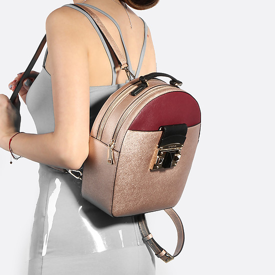 Полукруглый рюкзак из плотной сафьяновой кожи с эффектом металлик  Cromia