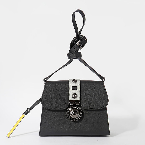 Черная сумочка кросс-боди трапеция из сафьяновой кожи со съемным ремешком  Cromia