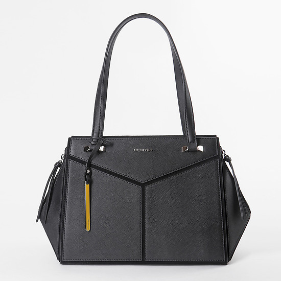 Черная сумка-тоут на плечо из сафьяновой кожи и замши в футуристическом стиле LYN  Cromia