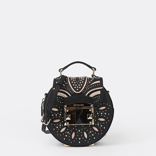 Круглая черная сумочка кросс-боди из сафьяновой кожи со съемным ремешком  Cromia