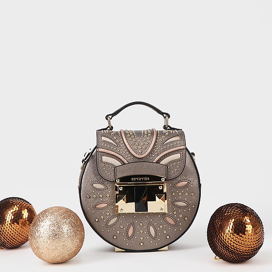 Круглая бронзовая сумочка кросс-боди из сафьяновой кожи со съемным ремешком  Cromia