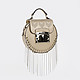 Маленькая круглая серебристая сумочка из сафьяновой кожи с серебристой металлической бахромой  Cromia