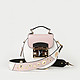 Круглая сумочка-боулер из белой и лавандовой кожи с двумя ремешками  Cromia