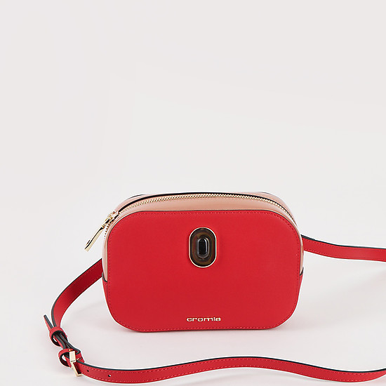 Красная овальная поясная сумка IMA из натуральной кожи с дополнительным наплечным ремешком  Cromia