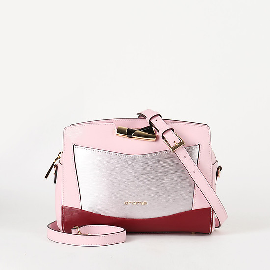 Розовая кожаная сумка кросс-боди KESI с разноцветными вставками и съемным ремешком  Cromia
