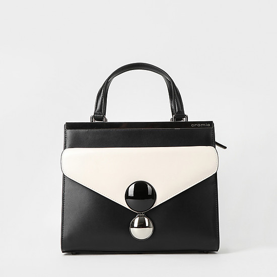 Квадратная сумка-тоут Bubbly из плотной кожи черного цвета с белыми вставками  Cromia