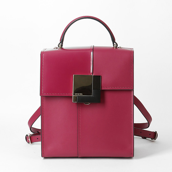 Прямоугольный малиновый рюкзак-сумка Bell из матовой и глянцевой кожи со съемными лямками  Cromia