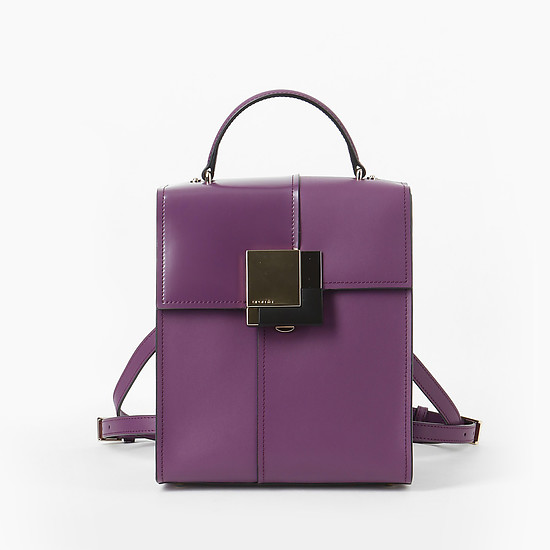 Прямоугольный фиолетовый рюкзак-сумка Bell из матовой и глянцевой кожи со съемными лямками  Cromia