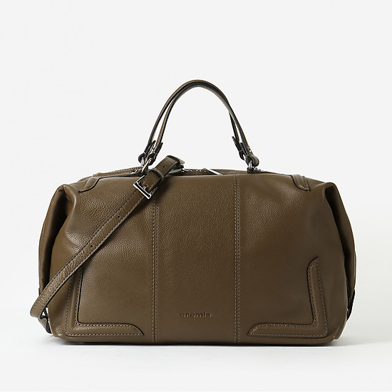 Объемная сумка из мягкой кожи оливкового цвета  Cromia