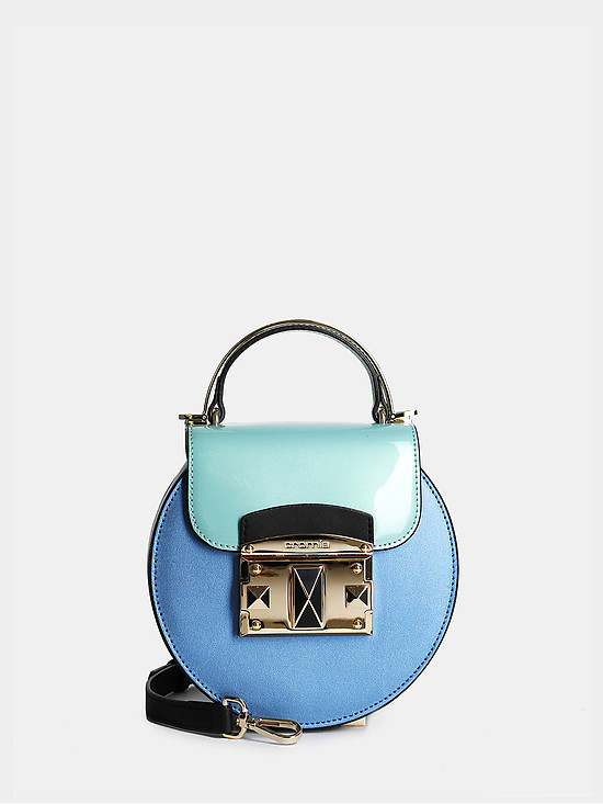 Круглая сумочка-боулер It Colored из голубой матовой и лаковой кожи  Cromia