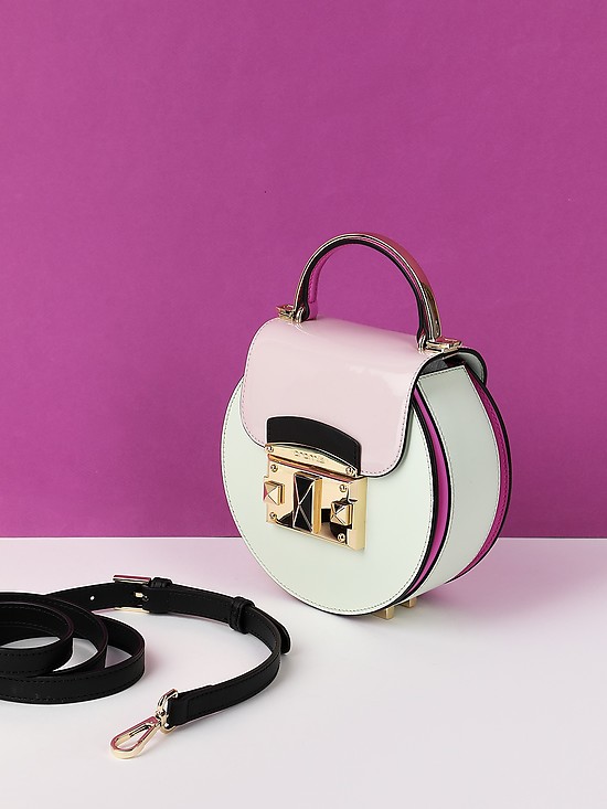 Круглая сумочка-боулер It Colored из пастельно-мятной матовой и розовой лаковой кожи  Cromia