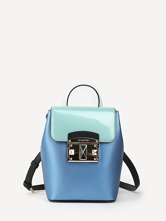 Небольшая сумка-рюкзак из голубой матовой и лаковой кожи  Cromia