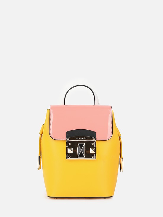Небольшая сумка-рюкзак из желтой матовой и пастельно-розовой лаковой кожи  Cromia