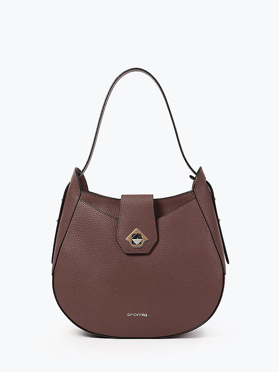 Темно-коричневая полукруглая сумка-хобо из плотной кожи  Cromia