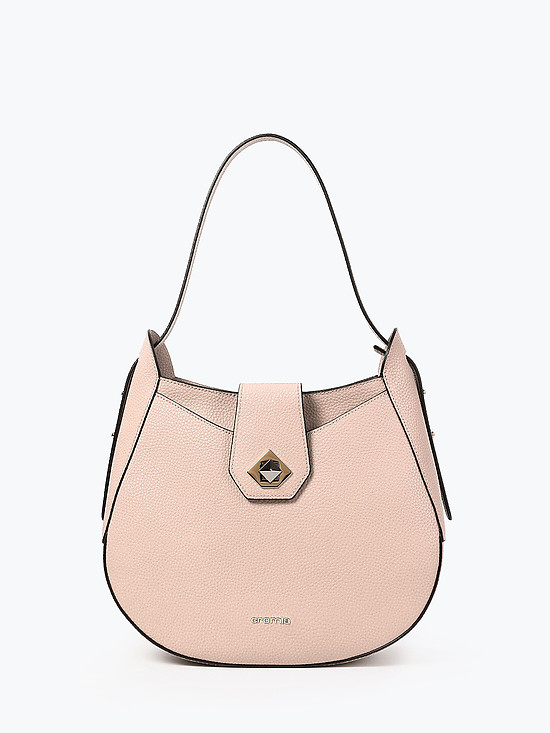 Пастельно-розовая полукруглая сумка-хобо из плотной кожи  Cromia