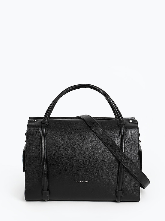 Прямоугольная деловая сумка-тоут из черной кожи  Cromia
