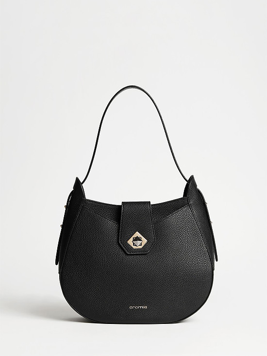 Черная сумка-хобо Mina из плотной кожи в округлом силуэте  Cromia