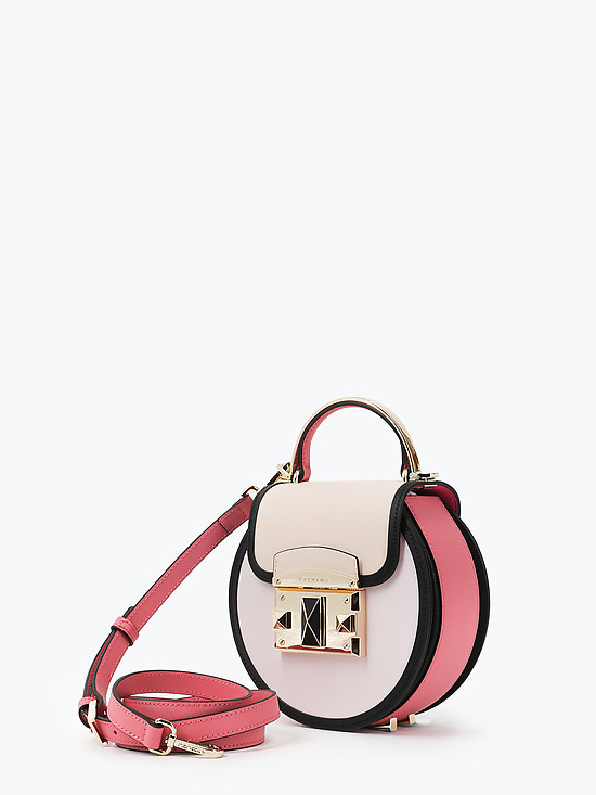 Круглая сумочка-боулер IT EYELINER из кожи в розовых тонах в стиле колор-болк  Cromia