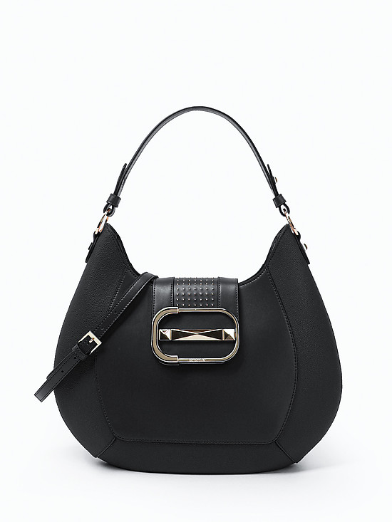 Черная сумка-хобо из гладкой и зернистой кожи  Cromia