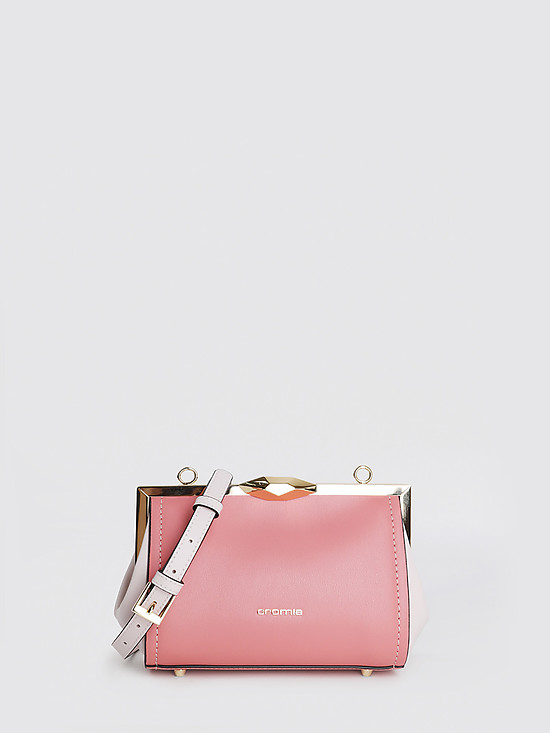 Кораллово-розовая сумочка кросс-боди - клатч с саквояжным замком  Cromia