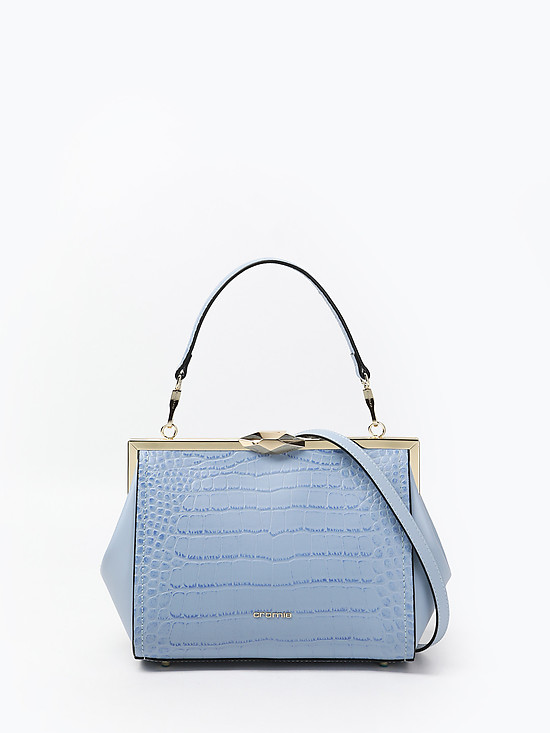 Голубая сумка-саквояж из кожи под крокодила  Cromia