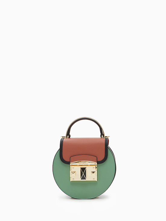 Круглая сумочка-боулер IT EYELINER в стиле колор-блок из зеленой, коричневой и темно-коричневой кожи  Cromia