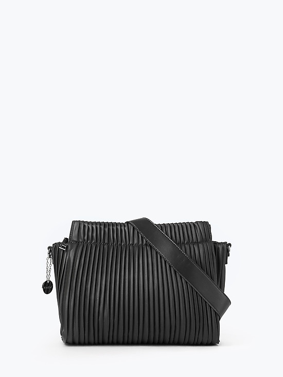Мягкая сумка-клатч из черной плиссированной экокожи с ремешком на плечо  Alex Max