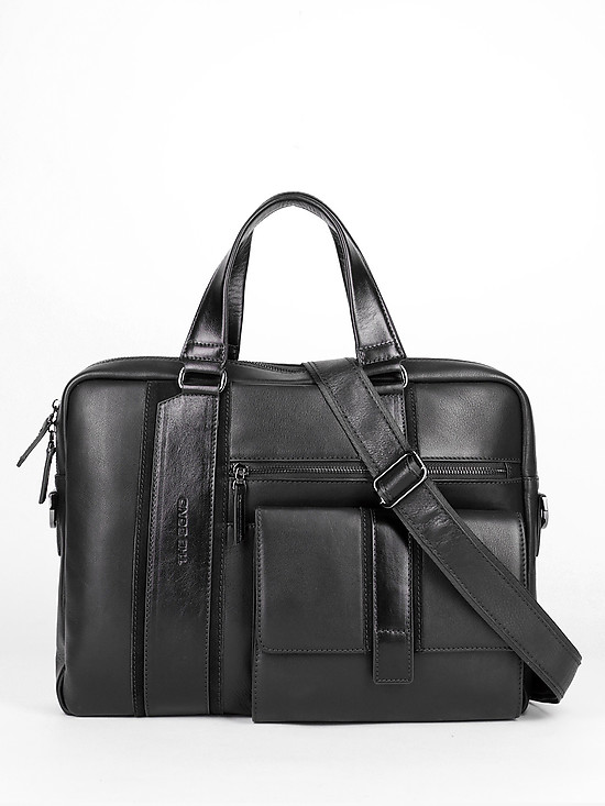 Черная кожаная деловая сумка с внешними карманами  Bond