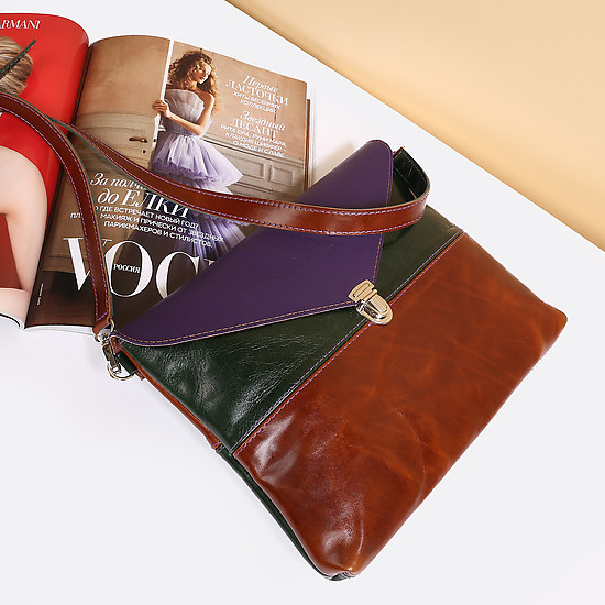 Стильная трехцветная сумка-планшет из натуральной кожи  Balagura