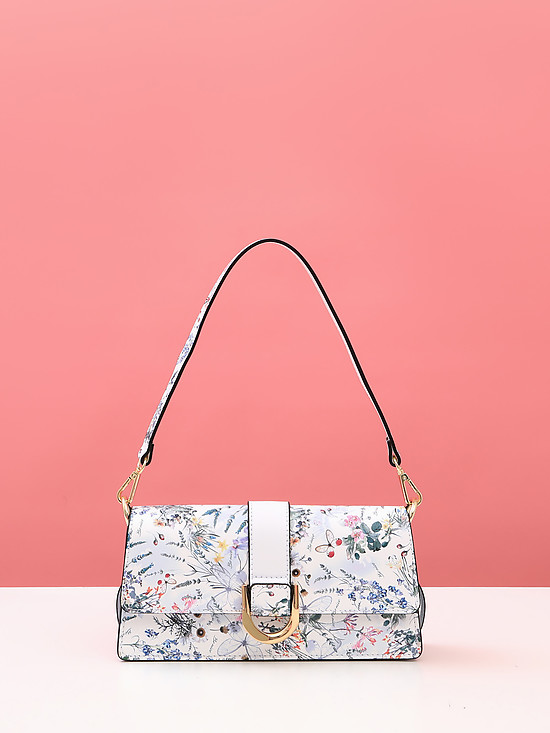 Белая сумочка-багет из гладкой кожи с мелким цветочным принтом  BE NICE