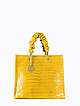 Желтая сумка-тоут из экокожи под крокодила с драпированными ручками  Alex Max