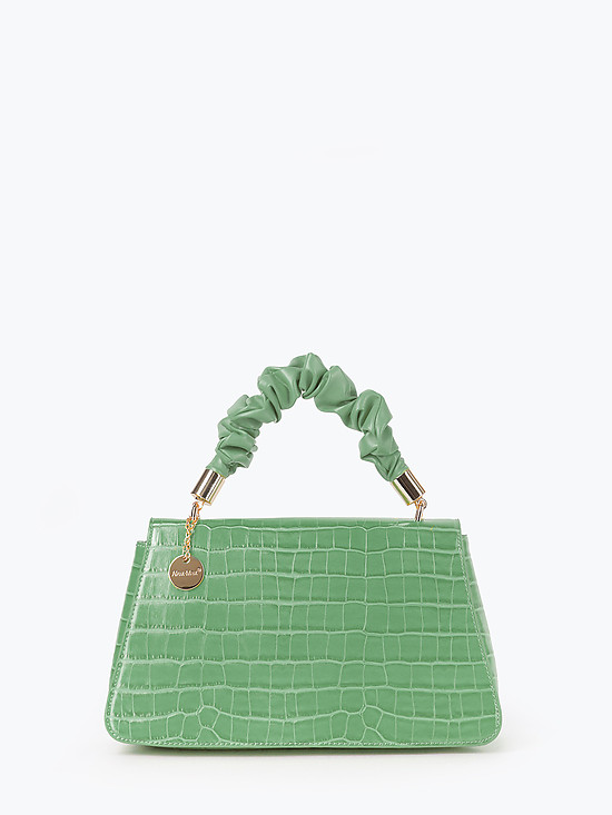 Зеленая сумочка-сэтчел из экокожи под крокодила с драпированной ручкой  Alex Max