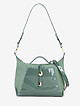 Небольшая мягкая сумка из зеленой лаковой кожи и плетеной соломки рафии  KELLEN