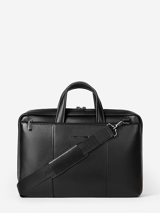 Мужская деловая сумка из гладкой черной кожи  Alessandro Beato