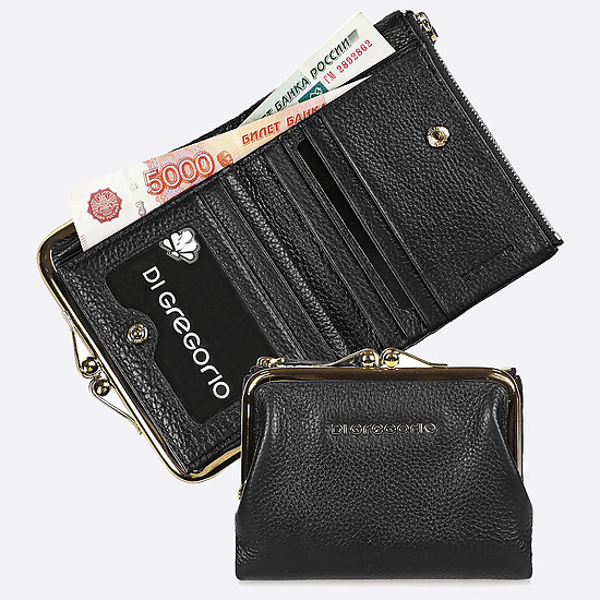 Небольшой черный бумажник в ретро стиле  Di Gregorio