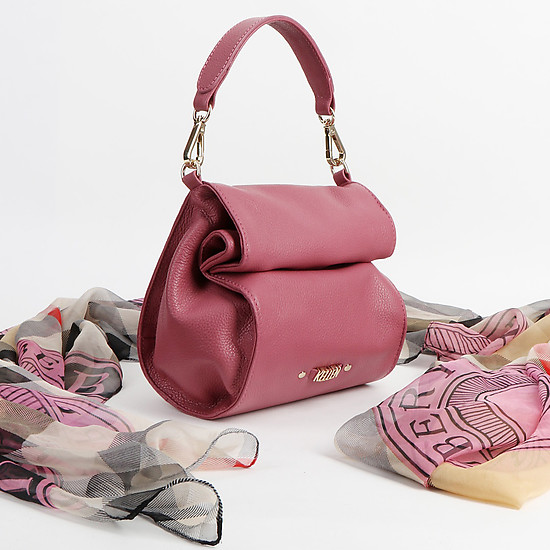 Кожаная розовая сумочка на плечо в дизайне бумажного пакета  KELLEN