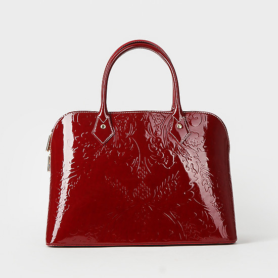Красная лаковая сумка-тоут с узорным тиснением  Arcadia