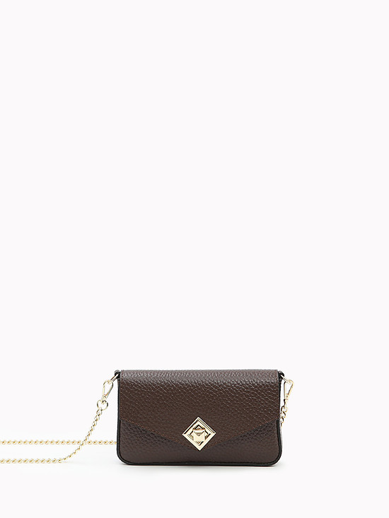 Шоколадная сумочка клатч из кожи с дополнительным ремешком-цепочкой  BE NICE