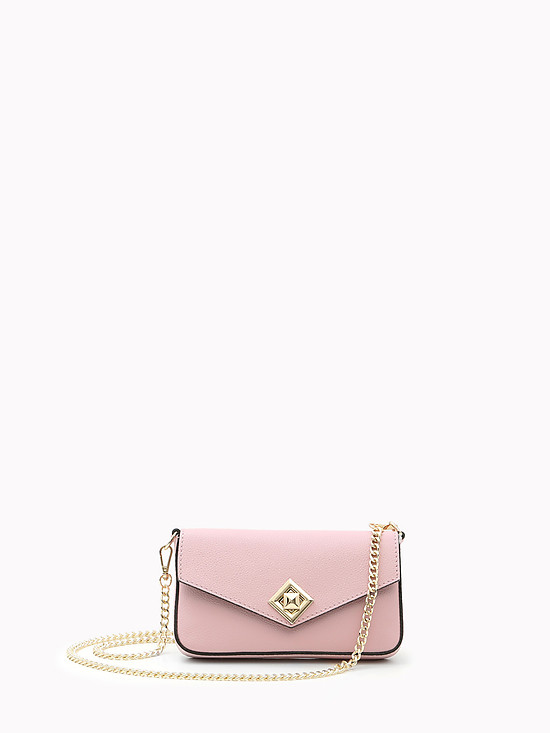 Пудрово-розовая сумочка клатч из гладкой кожи с дополнительным ремешком-цепочкой  BE NICE