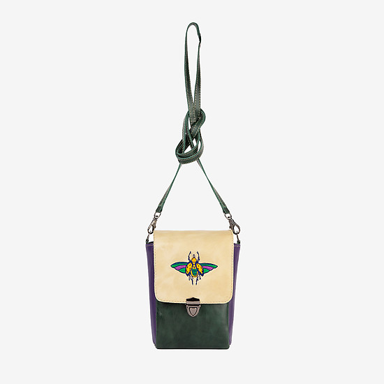 Кожаная сумочка-кросс-боди в стиле колор-блок с вышивкой  Balagura
